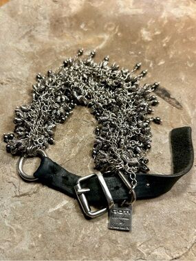 Black Leather and Sterling Silver Goti Statement Bracelet